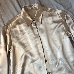 Womens Satin Button-Up Blouse in Champagne